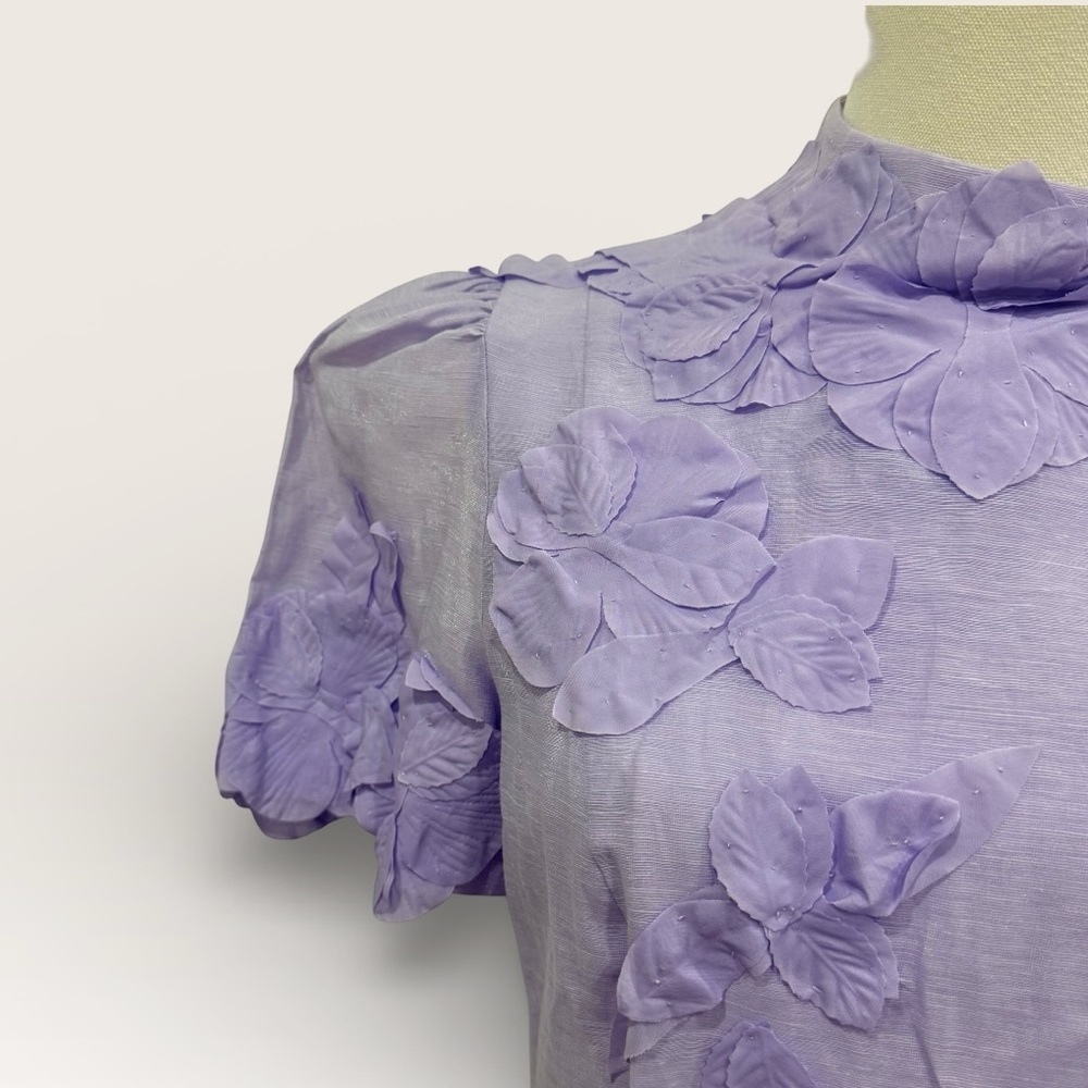 Antonio Melani Iris Linen Floral Appliqué Mockneck Mini Dress Lavender NWT $299 - Picture 5 of 13
